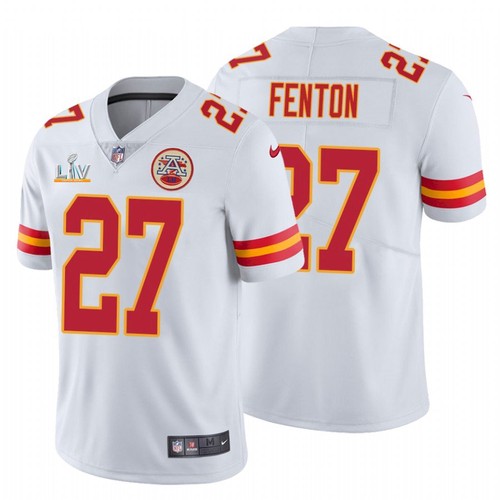 Men's Kansas City Chiefs #27 Rashad Fenton White NFL 2021 Super Bowl LV Stitched Jersey